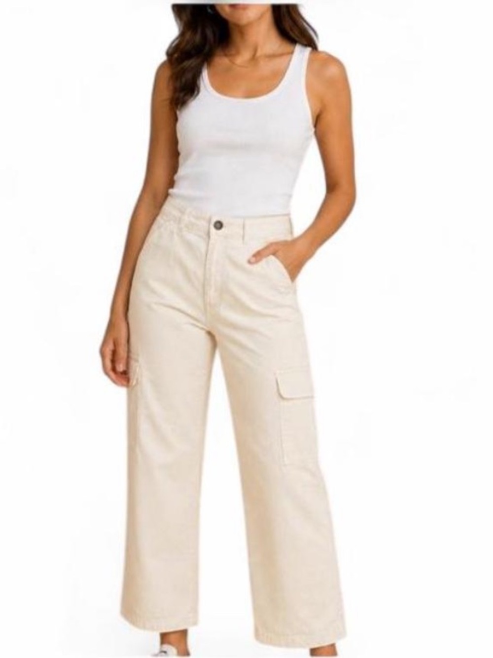 Hollister Cream High-Rise Utility Dad Pants